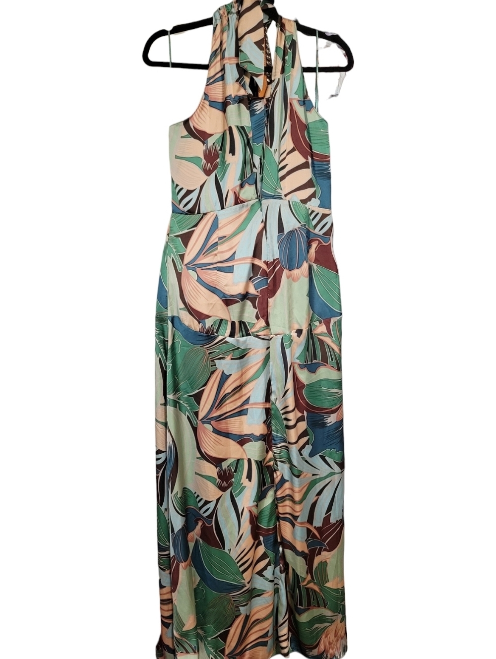 NWT- Mango Green and Teal Tropical Halter Maxi Dress - Picture 6 of 13
